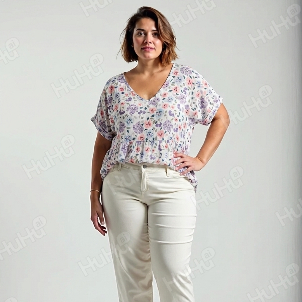 ChicSoul.com Floral V-Neck Blouse Sz 2XL